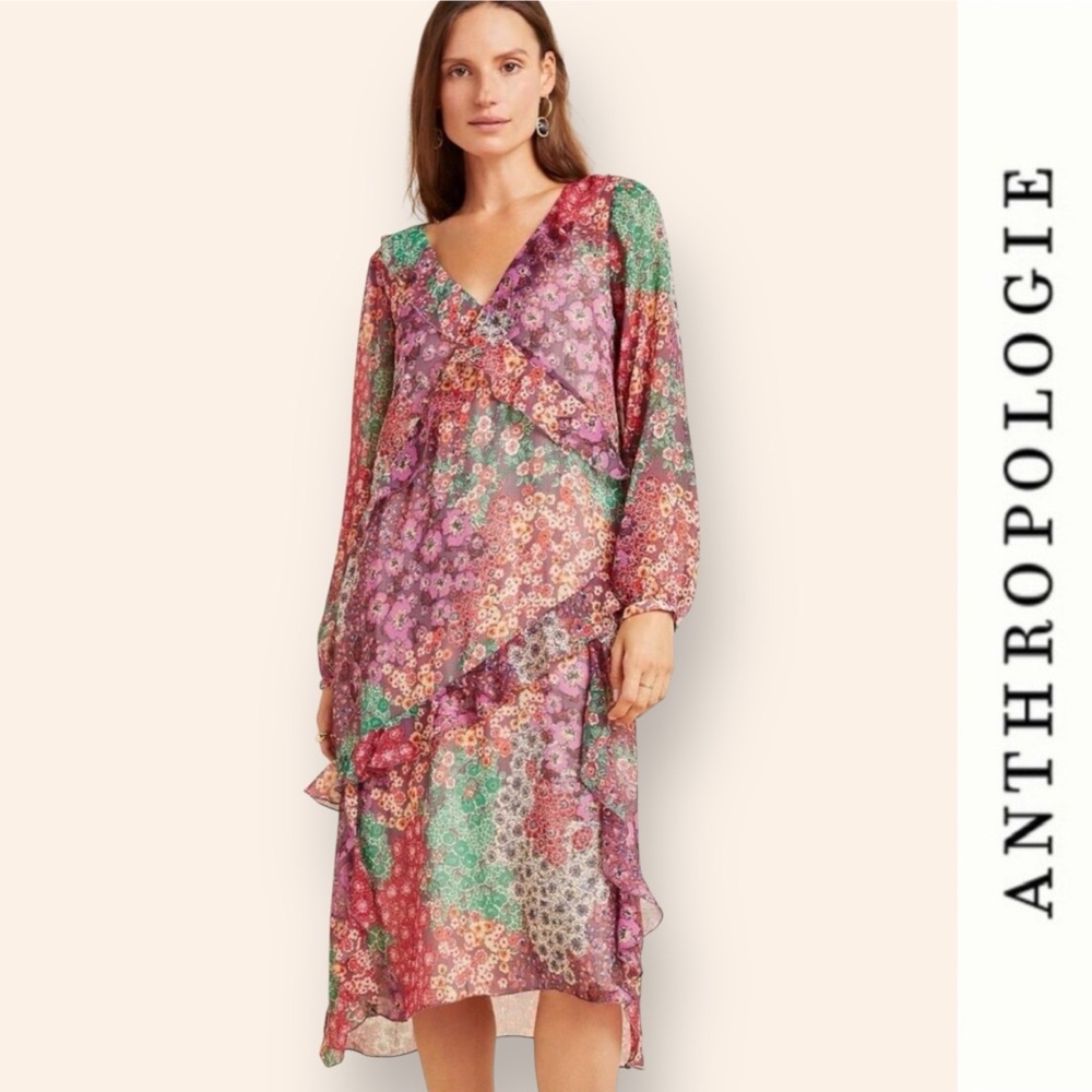 Anthropologie Maeve Sirena Ruffled Tunic Dress, Size L, MSRP $160